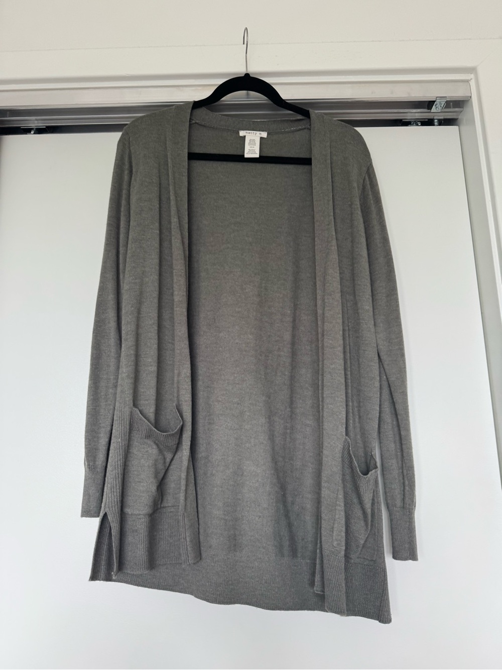 Matty M Soft Gray Open-Front Pocket Cardigan